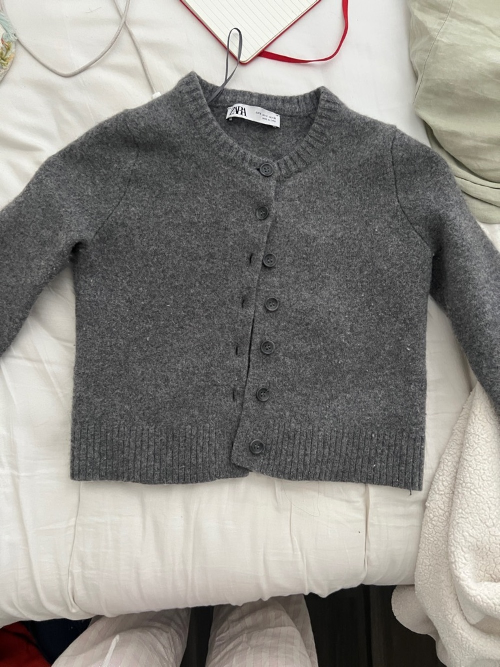 Zara Charcoal Gray Button-Front Wool Cardigan